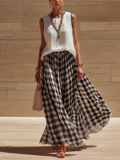 Ivy | Gingham Linen Top and Maxi Skirt Set