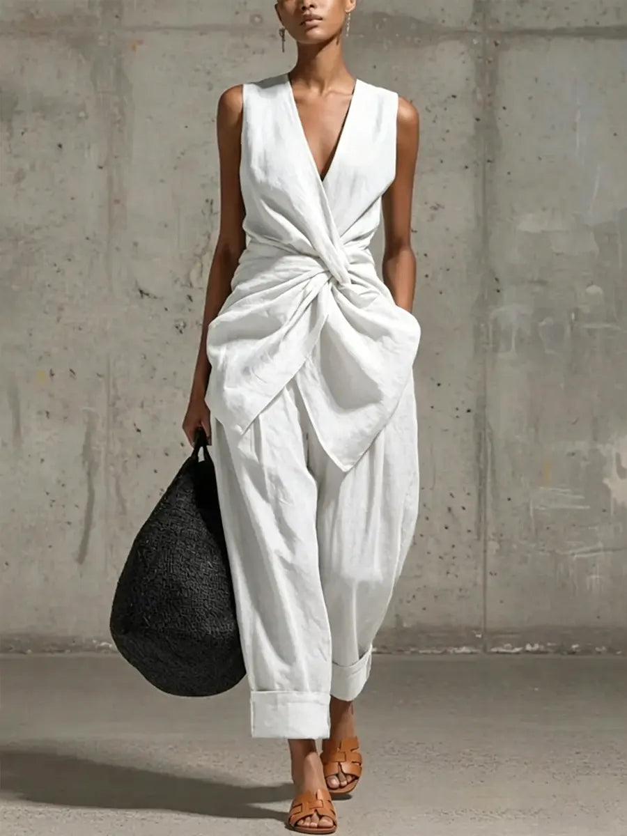 Juno | Linen Waist-Tie Two-Piece Trouser Set