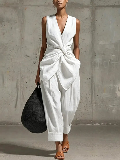 Juno | Linen Waist-Tie Two-Piece Trouser Set