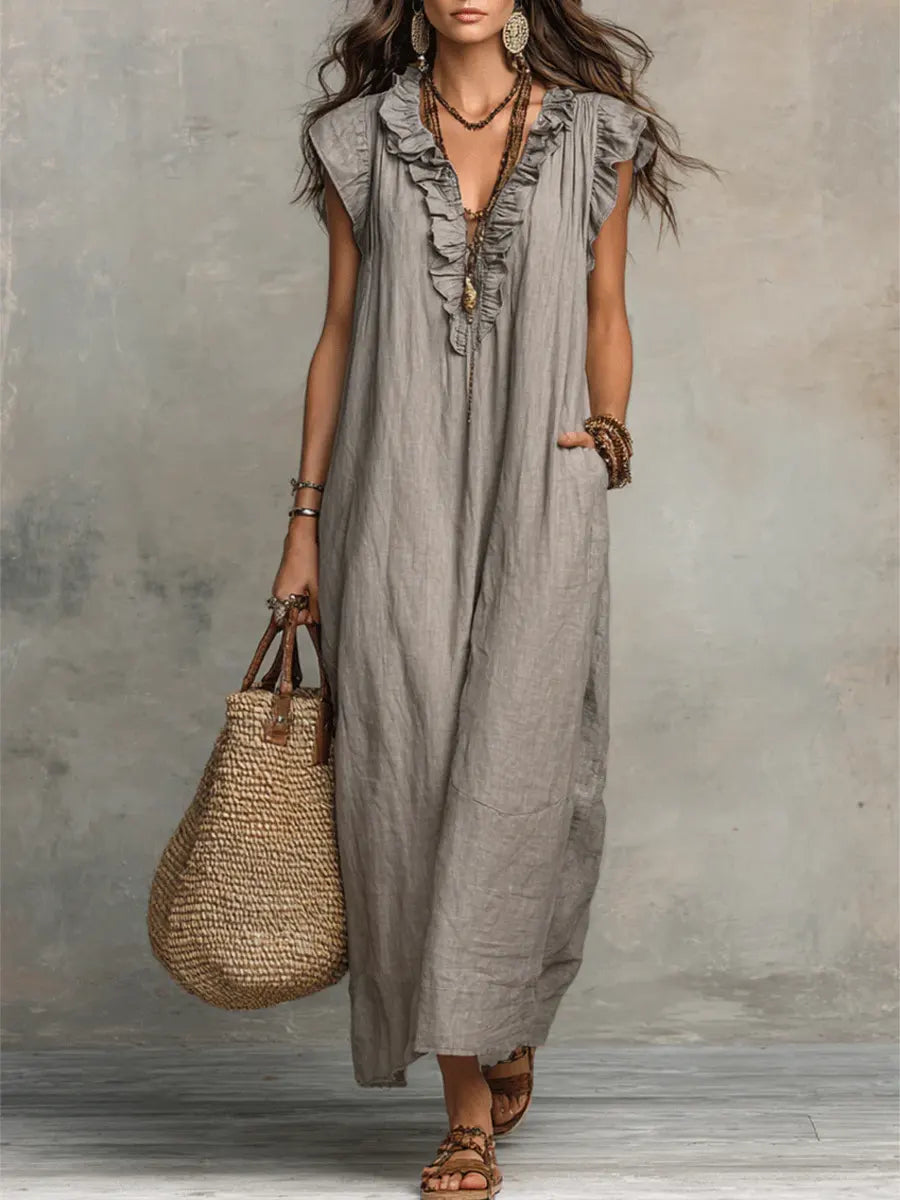 Saskia | Linen Kaftan Boho Maxi Dress