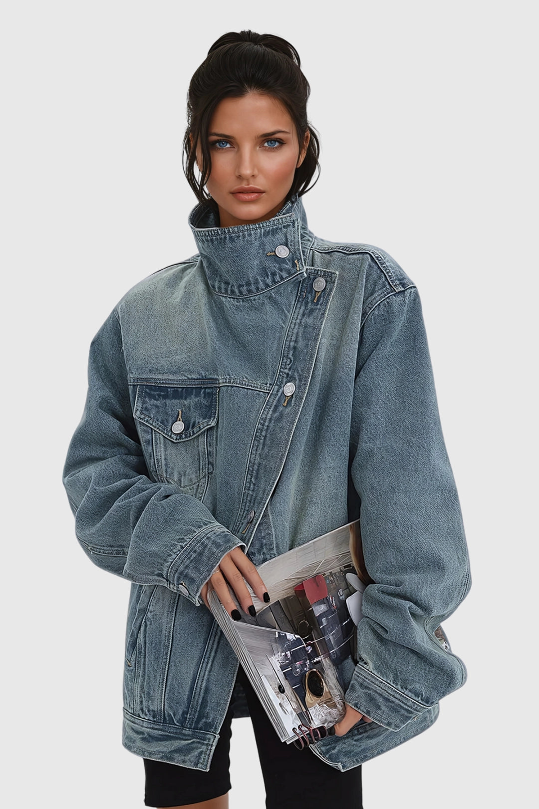 Women's Asymmetric Button-Up Oversized Denim Jacket
