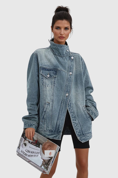 Women's Asymmetric Button-Up Oversized Denim Jacket