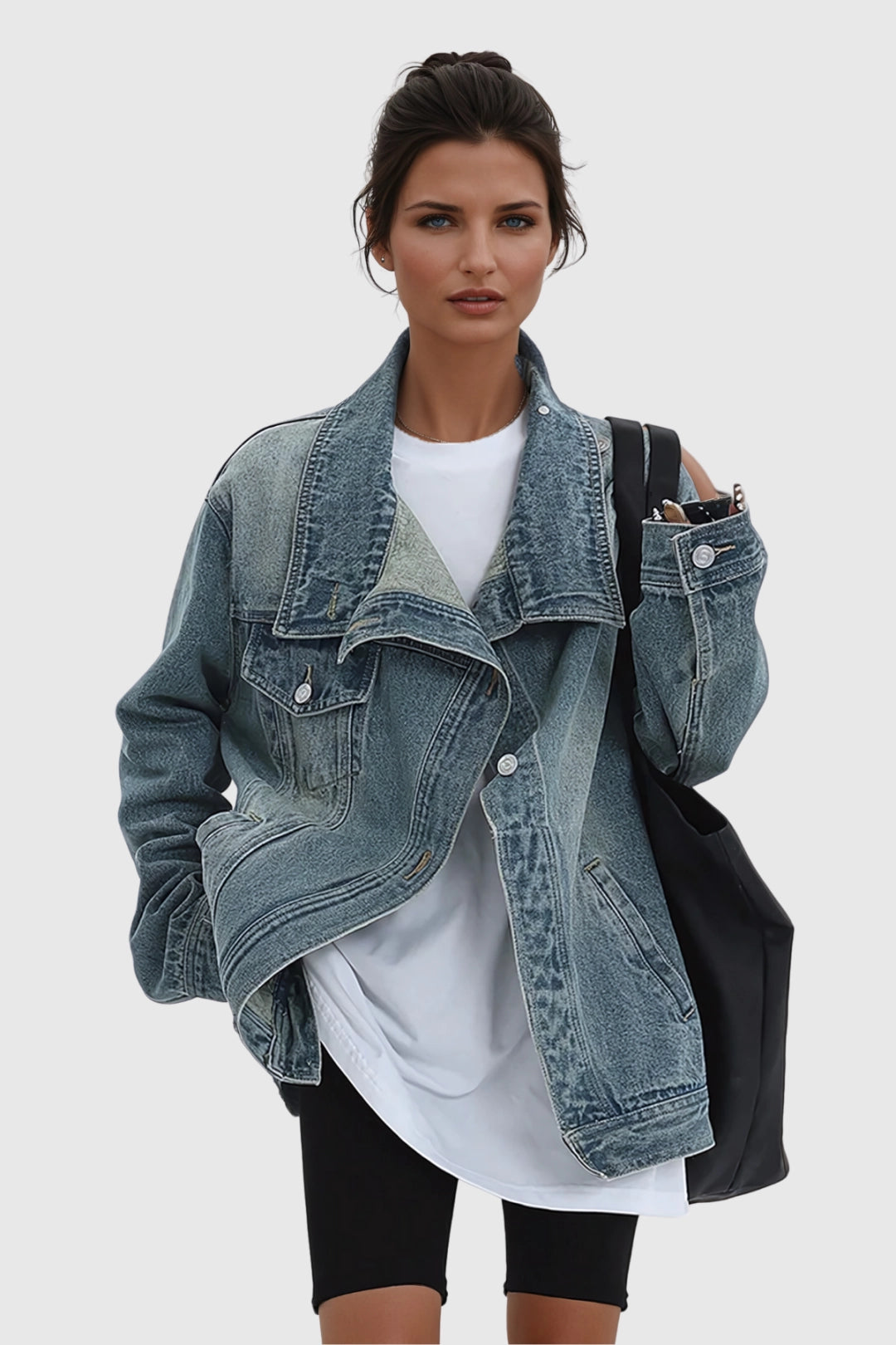 Women's Asymmetric Button-Up Oversized Denim Jacket