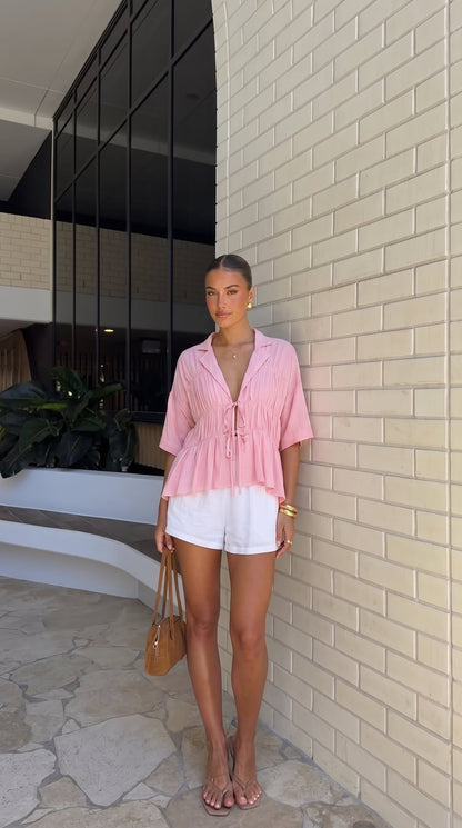 Kailey | Tie-Front V-Neck Collared Top