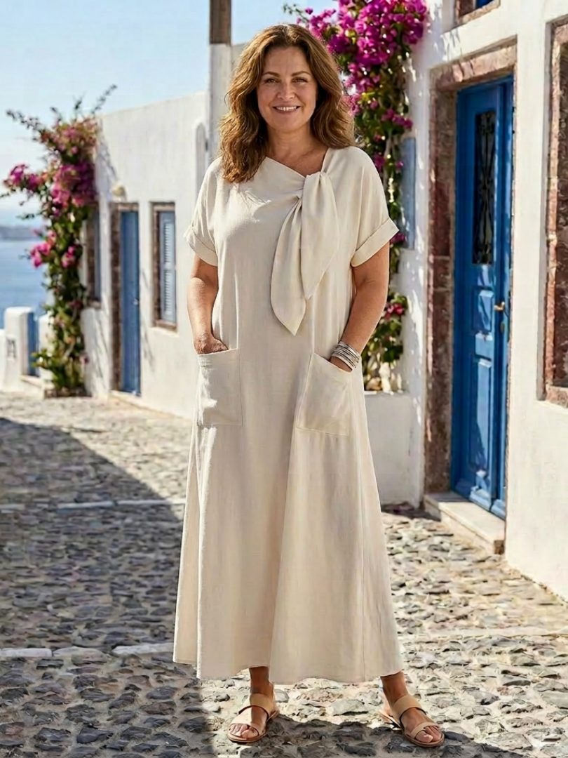 Kaia | Tie Neck Pocket Relaxed Maxi Dress