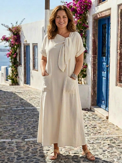 Kaia | Tie Neck Pocket Relaxed Maxi Dress