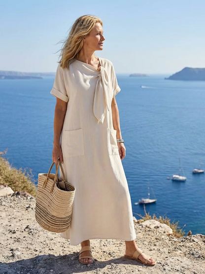 Kaia | Tie Neck Pocket Relaxed Maxi Dress