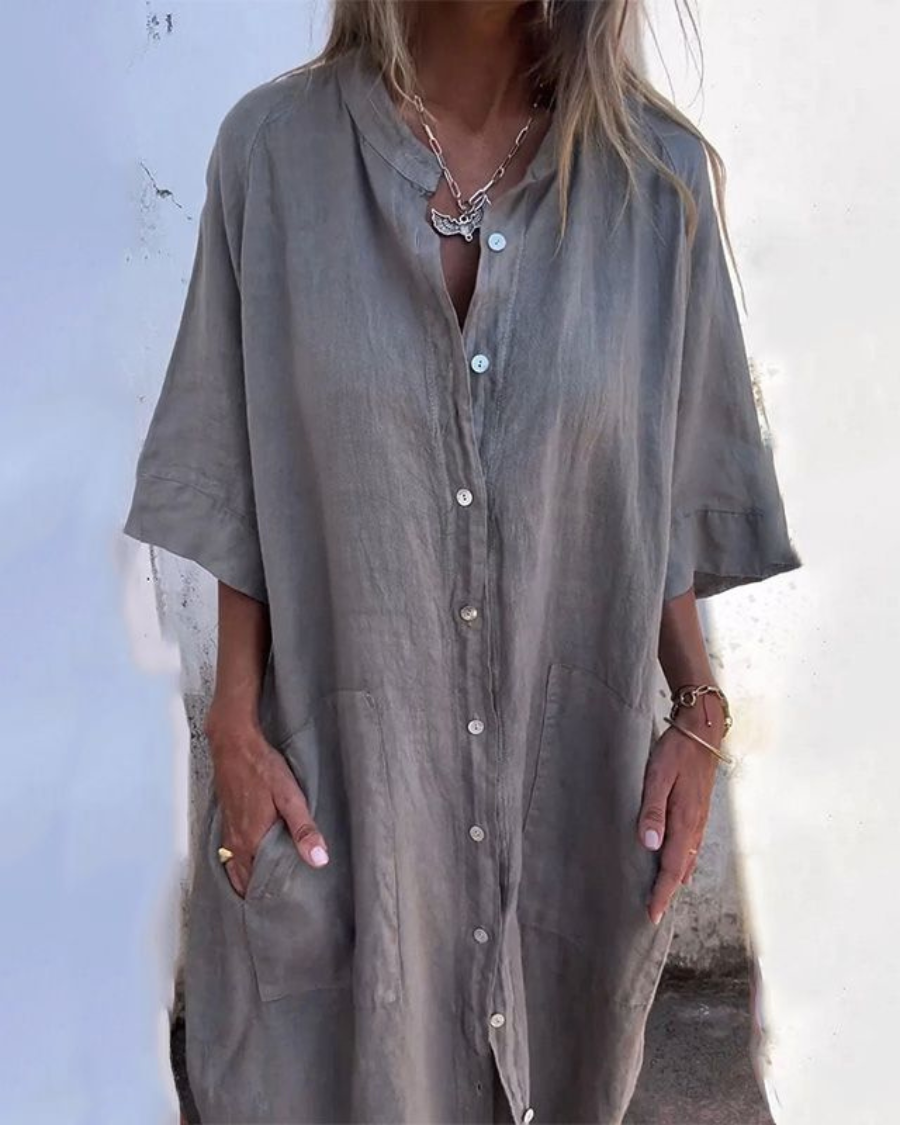 Jade | Women's Long-Sleeve Linen Button-Down Midi Dress