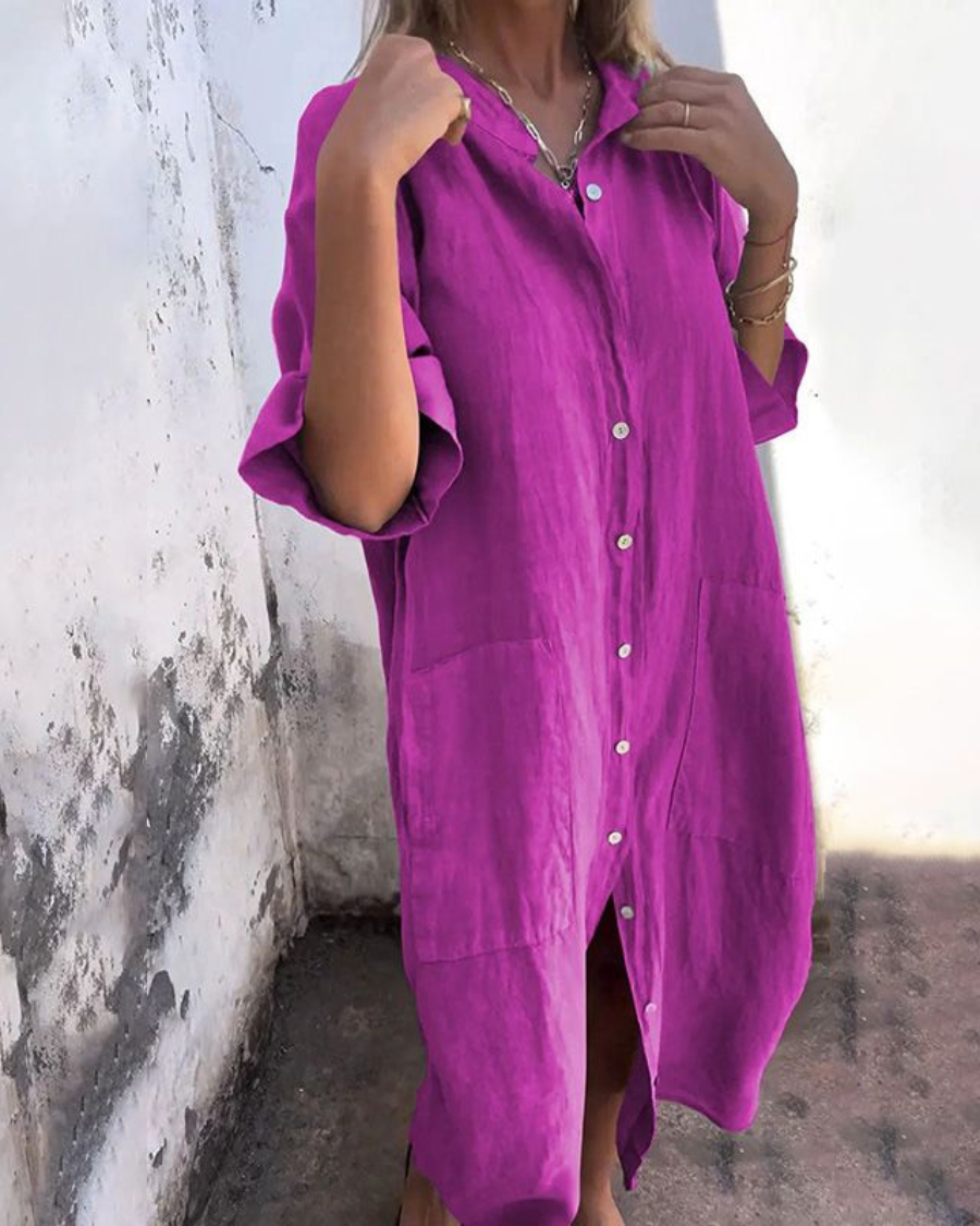 Jade | Women's Long-Sleeve Linen Button-Down Midi Dress