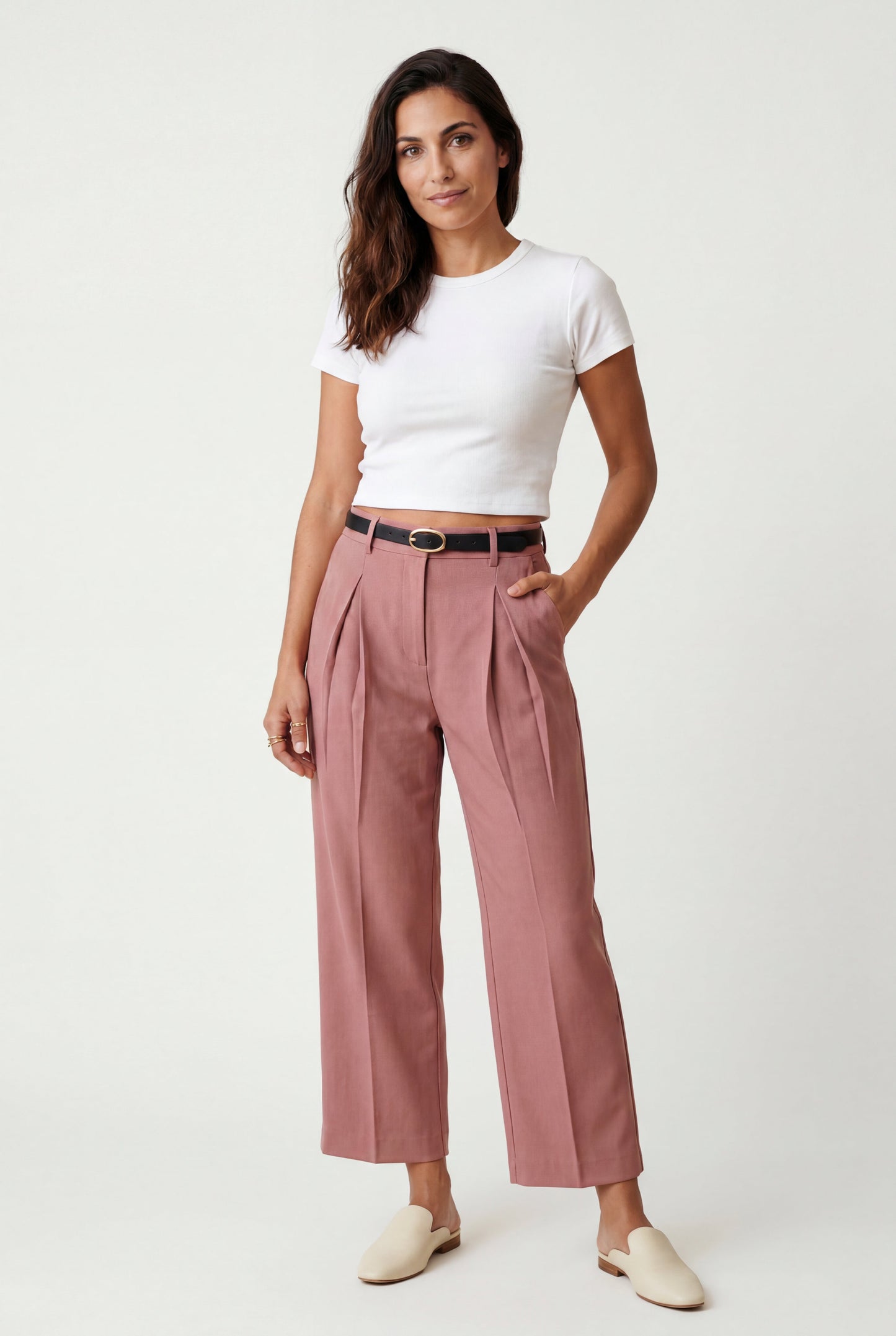 Hana | Women's Belted Wide Leg Pants, High Waist