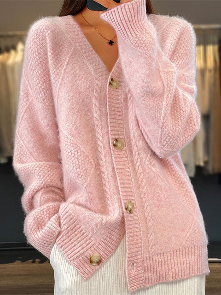 Persie | Cable Trim V-Neck Cardigan