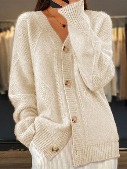 Persie | Cable Trim V-Neck Cardigan