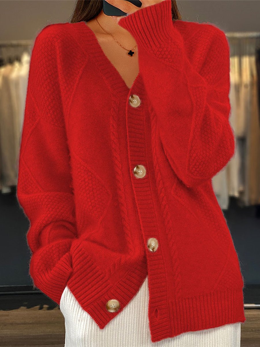 Persie | Cable Trim V-Neck Cardigan