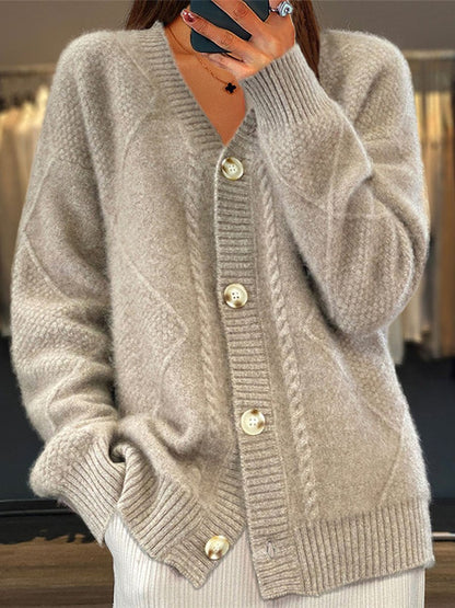 Persie | Cable Trim V-Neck Cardigan
