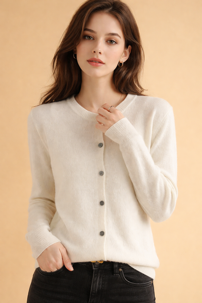 Bree | Button-Front Round Neck Knit Cardigan