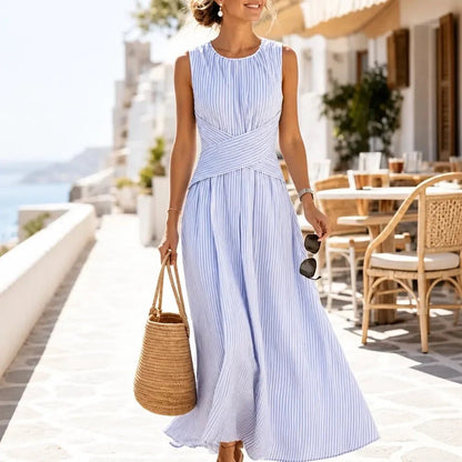 Ravelle | Striped Wrap Waist Sleeveless Maxi Dress