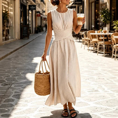 Ravelle | Striped Wrap Waist Sleeveless Maxi Dress