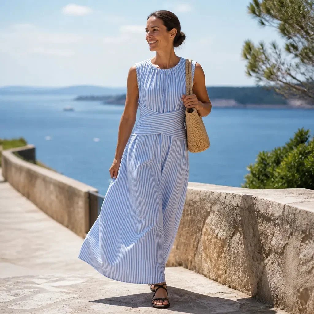 Ravelle | Striped Wrap Waist Sleeveless Maxi Dress