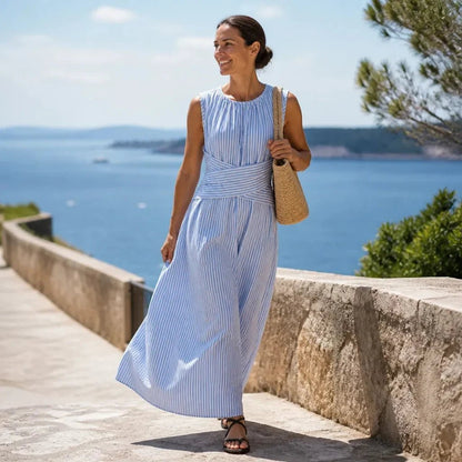 Ravelle | Striped Wrap Waist Sleeveless Maxi Dress