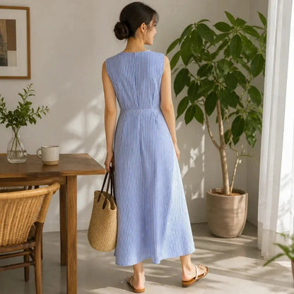 Ravelle | Striped Wrap Waist Sleeveless Maxi Dress