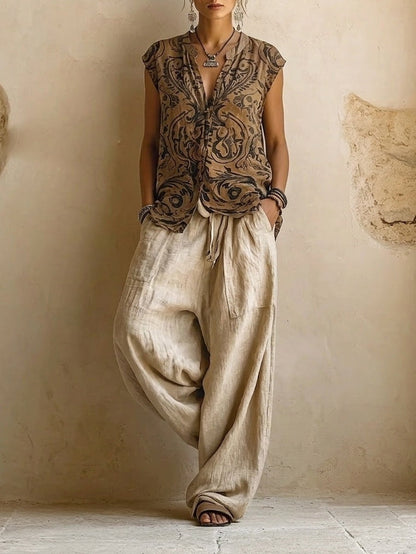 Lila | Women's 3-Piece Cotton Linen Cardigan Pants Set