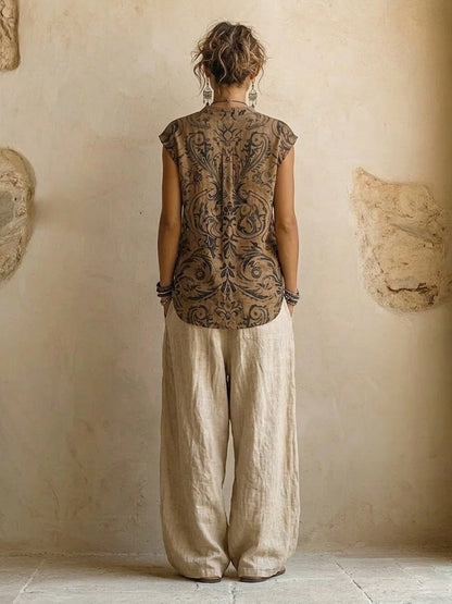 Lila | Women's 3-Piece Cotton Linen Cardigan Pants Set