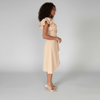 Opal | Women's Asymmetrical Wrap Ruffle Knit Wedding Guest Dress