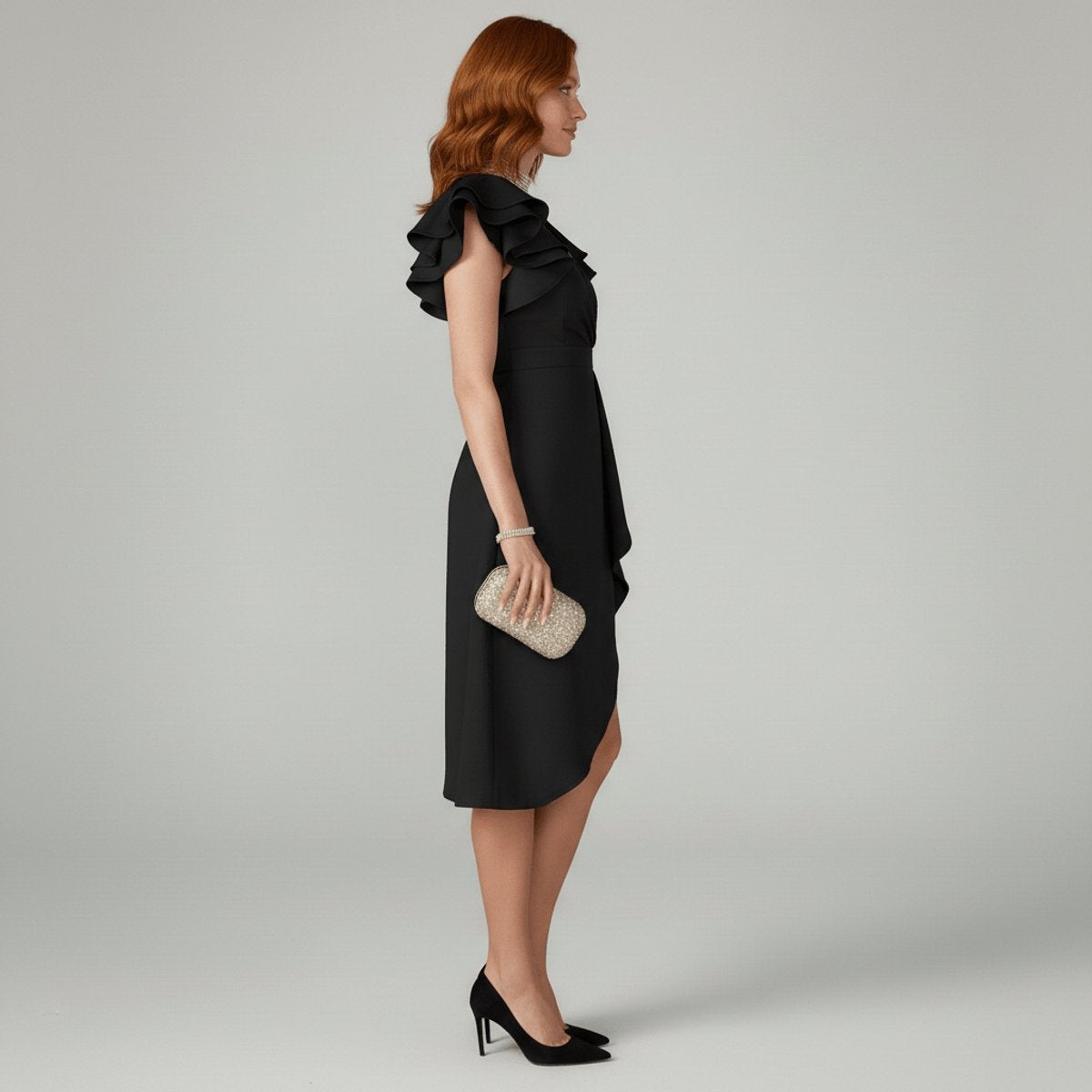 Opal | Women's Asymmetrical Wrap Ruffle Knit Wedding Guest Dress