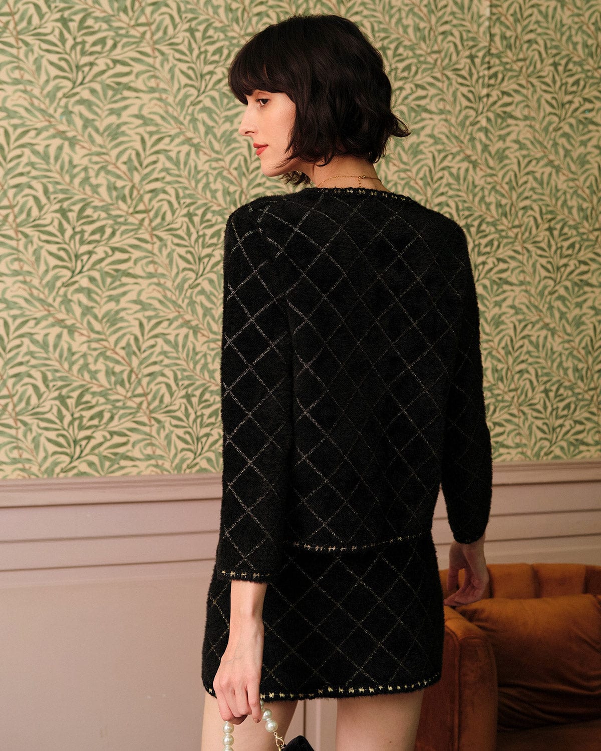 Freya | Women's Argyle Knit Cardigan and Mini Skirt Set