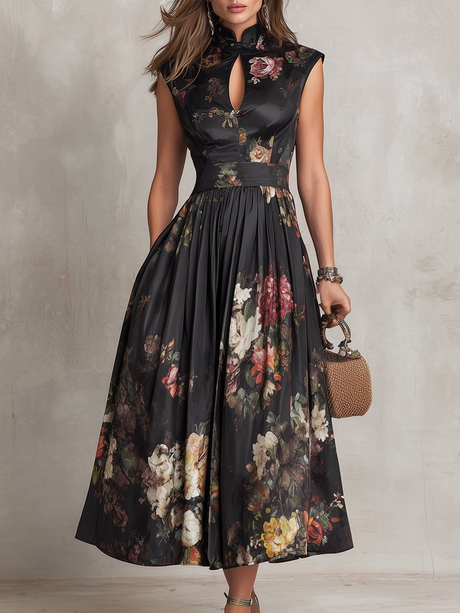 Wren | Women's Floral Keyhole Midi Cocktail Dress