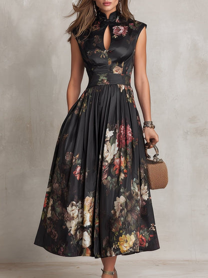 Wren | Women's Floral Keyhole Midi Cocktail Dress