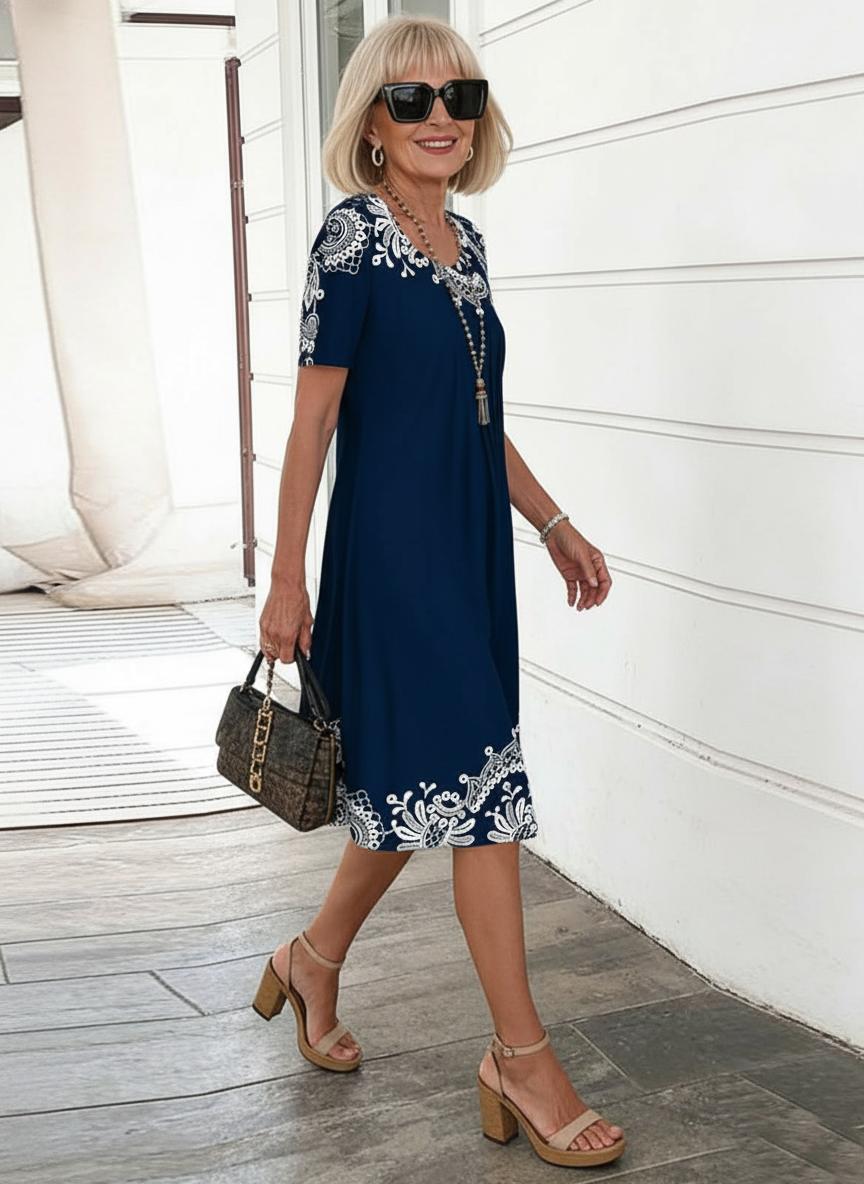Floral A-Line Round Neck Summer Dress