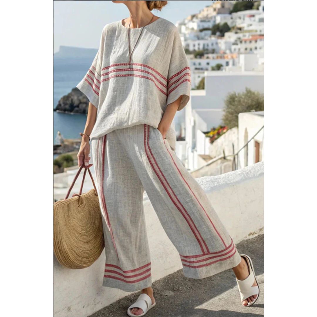 Indira | Bold Striped Wide Leg Short Sleeve Two-Piece