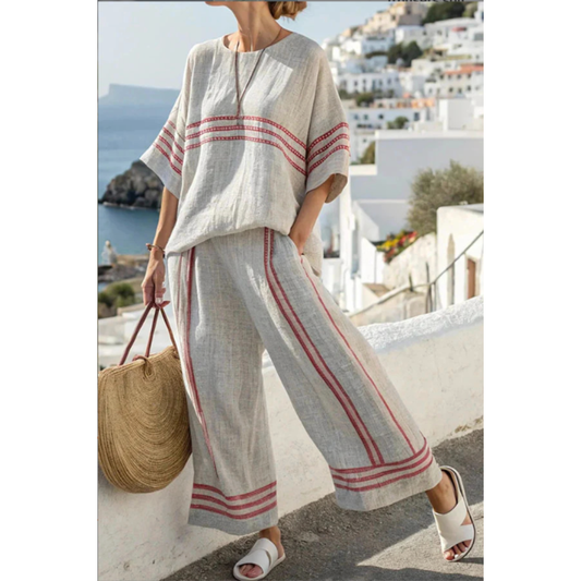 Indira | Bold Striped Wide Leg Short Sleeve Two-Piece
