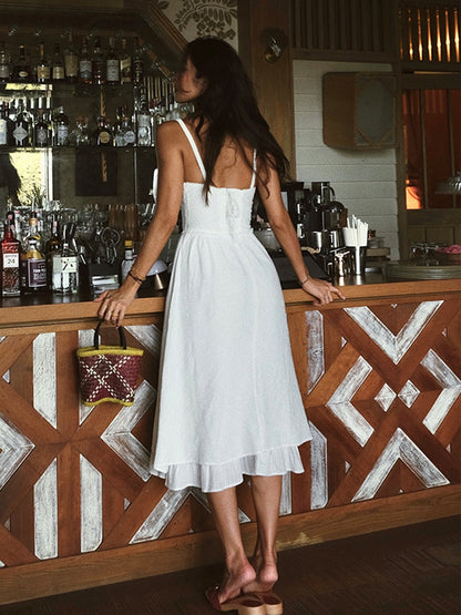 Elegant Ruffle Hem Cami Plain Midi Dress