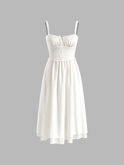 Elegant Ruffle Hem Cami Plain Midi Dress