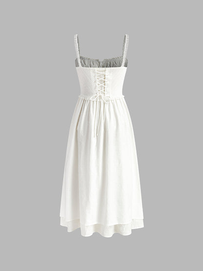 Elegant Ruffle Hem Cami Plain Midi Dress