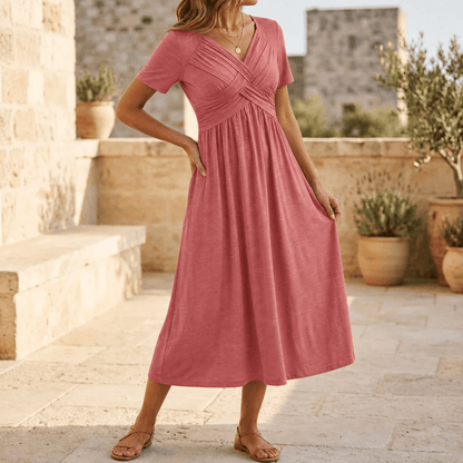 Selvine | Ruched Empire Crossover Midi Dress