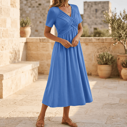 Selvine | Ruched Empire Crossover Midi Dress