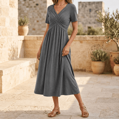 Selvine | Ruched Empire Crossover Midi Dress