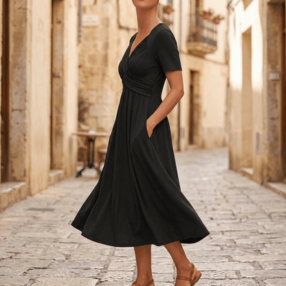 Selvine | Ruched Empire Crossover Midi Dress