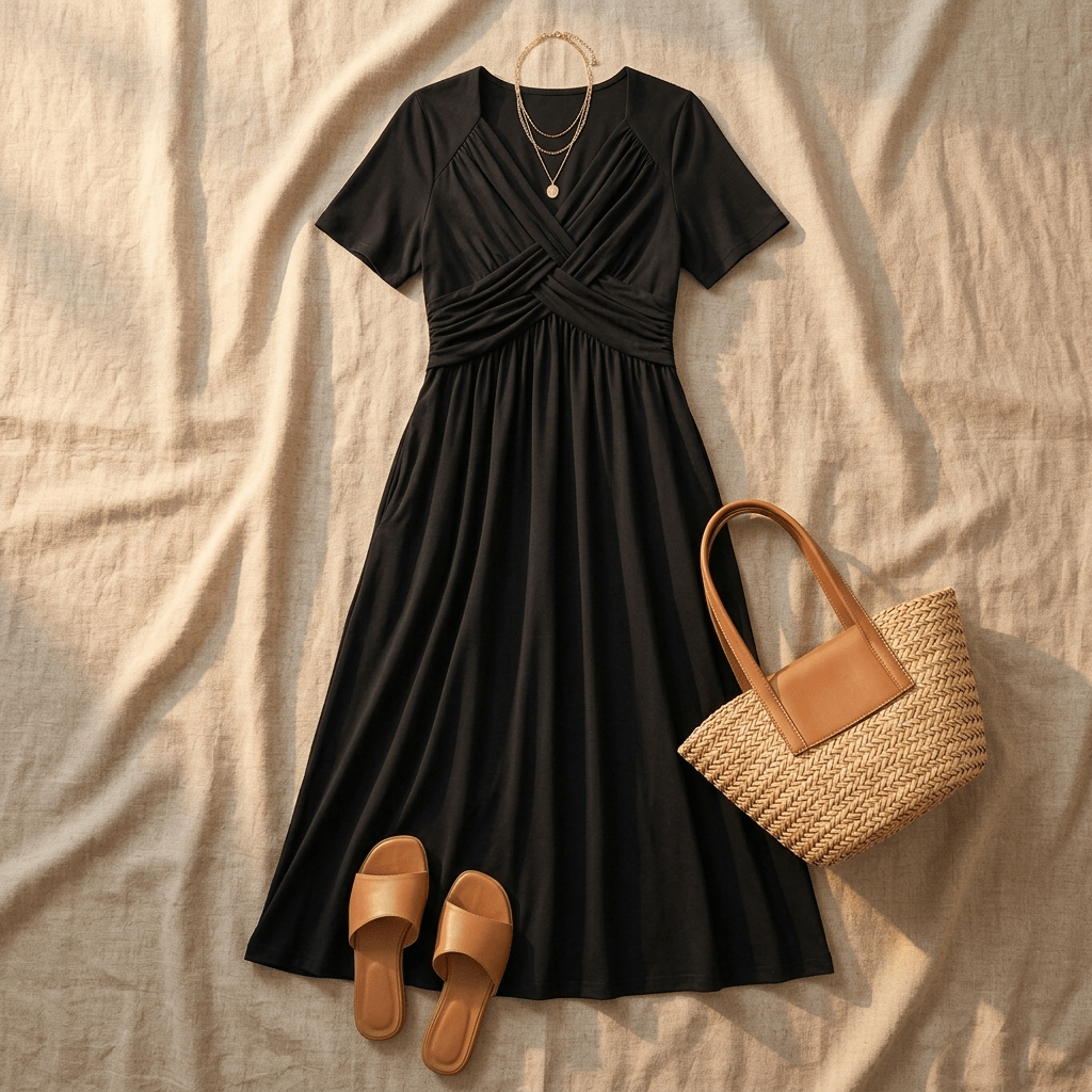 Selvine | Ruched Empire Crossover Midi Dress
