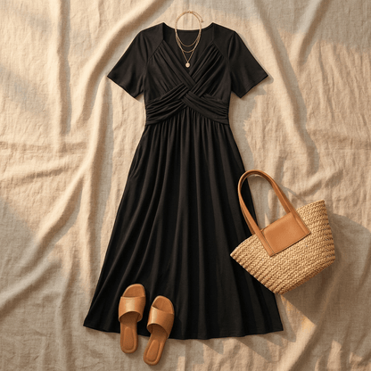 Selvine | Ruched Empire Crossover Midi Dress