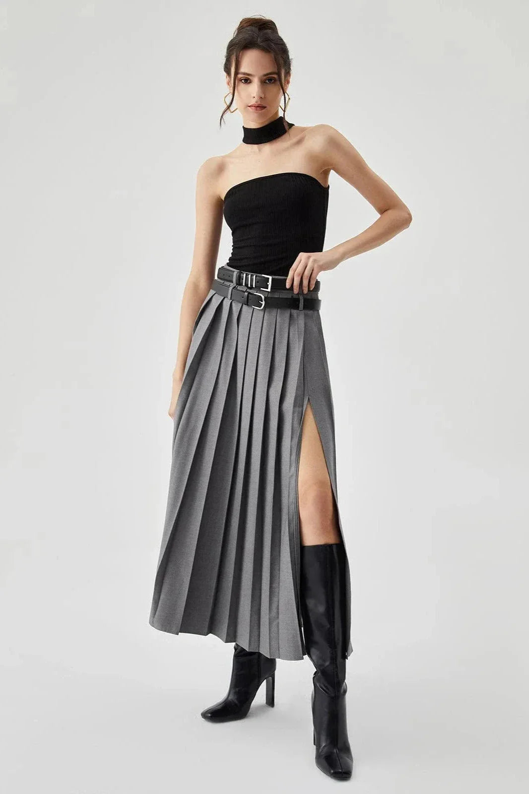 Caitlin | Pleated Split Maxi Skirt