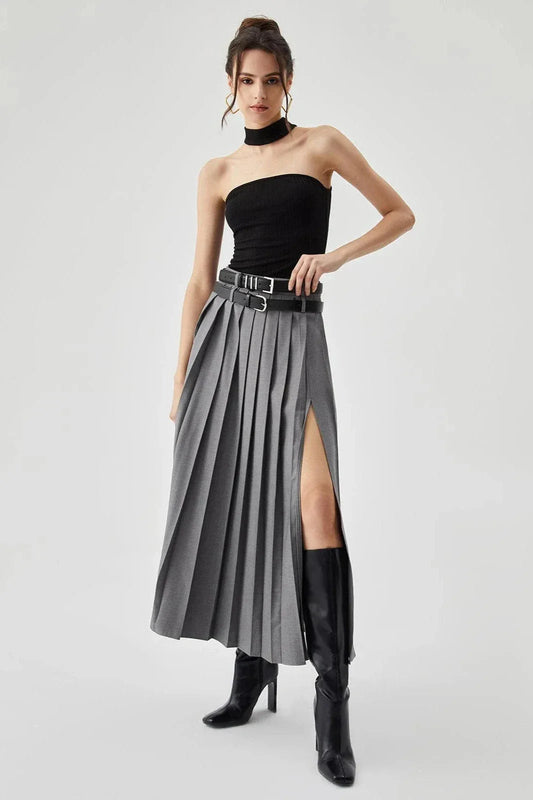 Caitlin | Pleated Split Maxi Skirt