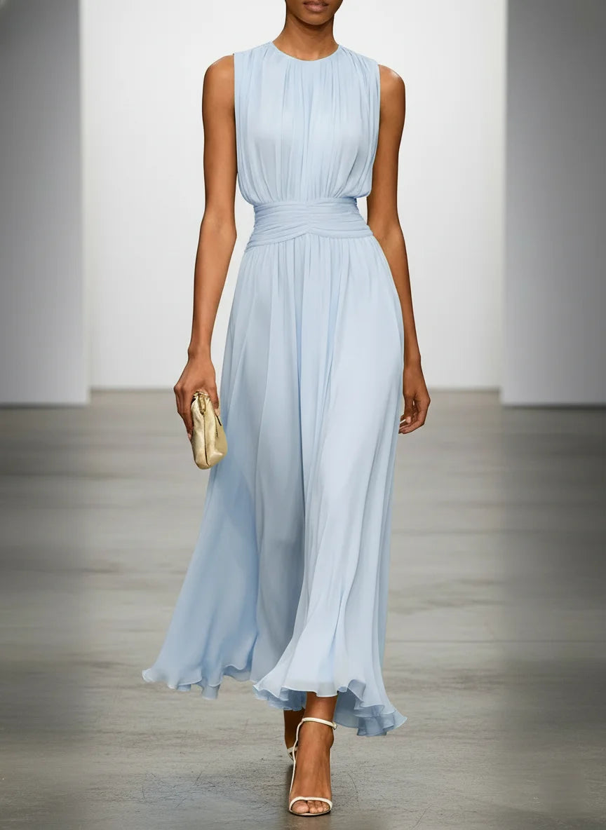Ruched Chiffon A-Line Maxi Dress — Sleeveless Special Occasion Style