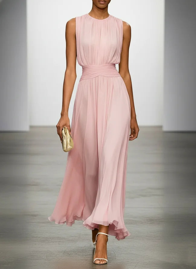 Ruched Chiffon A-Line Maxi Dress — Sleeveless Special Occasion Style