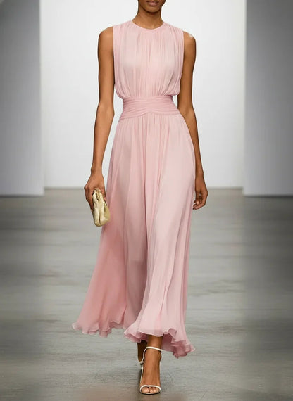 Ruched Chiffon A-Line Maxi Dress — Sleeveless Special Occasion Style