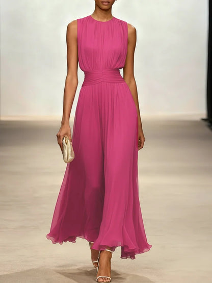 Ruched Chiffon A-Line Maxi Dress — Sleeveless Special Occasion Style