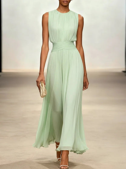 Ruched Chiffon A-Line Maxi Dress — Sleeveless Special Occasion Style